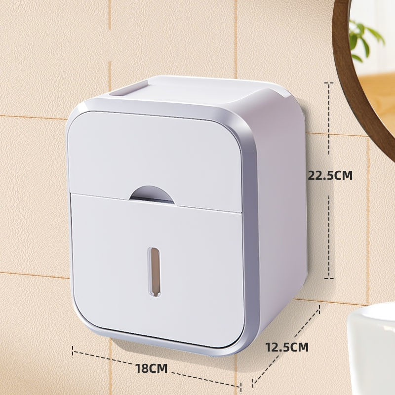 Daudzfunkcionāla pie sienas stiprināma salvešu kastīte, augšējā glabāšanas mobilā tālruņa turētājs Ūdensnecaurlaidīgs atvilktņu organizators Vannas istabas tualetes rullīšu papīra kaste