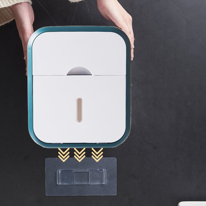 Daudzfunkcionāla pie sienas stiprināma salvešu kastīte, augšējā glabāšanas mobilā tālruņa turētājs Ūdensnecaurlaidīgs atvilktņu organizators Vannas istabas tualetes rullīšu papīra kaste