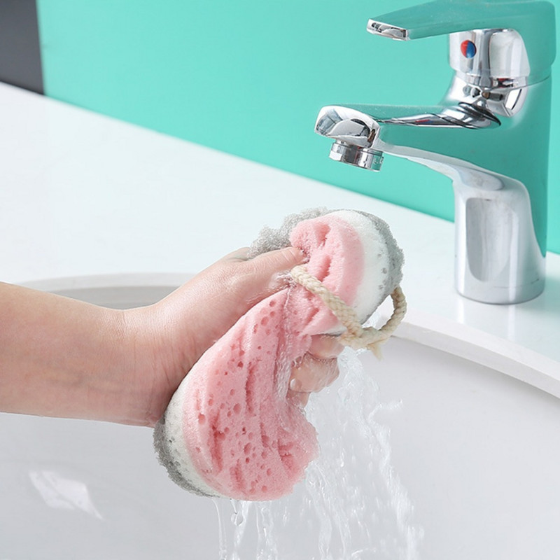 Trīs krāsu sūkļa vannas bumba, mīksta dušas berze Augstas kvalitātes ātri putojoša masāžas birste visa ķermeņa pīlinga vannas piederumiem