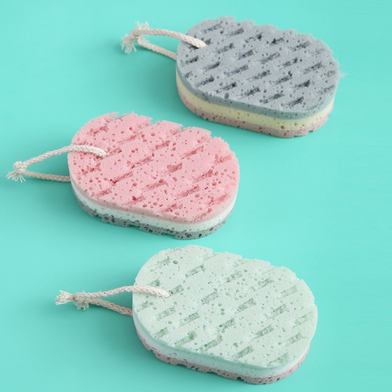 Trīs krāsu sūkļa vannas bumba, mīksta dušas berze Augstas kvalitātes ātri putojoša masāžas birste visa ķermeņa pīlinga vannas piederumiem