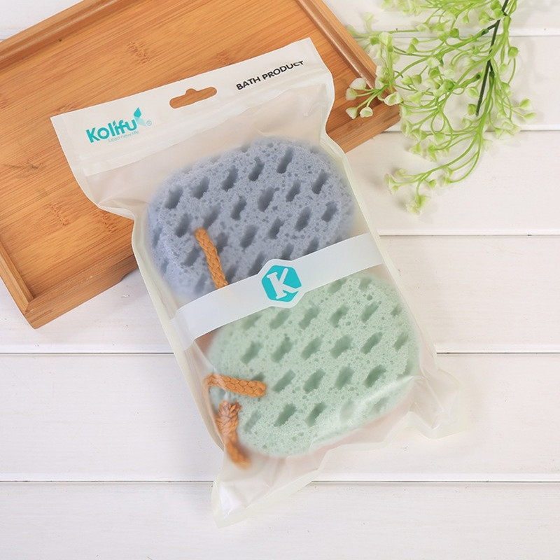 Trīs krāsu sūkļa vannas bumba, mīksta dušas berze Augstas kvalitātes ātri putojoša masāžas birste visa ķermeņa pīlinga vannas piederumiem