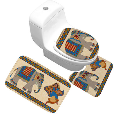 3PCS Navlaka za WC sjedalo s uzorkom slonova Prostirka za kupaonicu Upijajuća neklizajuća kupaonska prostirka Set prostirki za kupaonicu Flanelske podne prostirke za kupaonicu