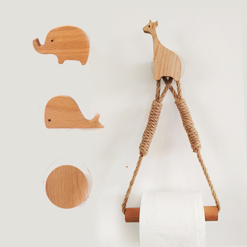 Pie sienas stiprināms tualetes papīra turētājs, piekarināms jaukiem koka dzīvnieku rullīšiem mājas vannas istabas guļamistabas dekorēšanai