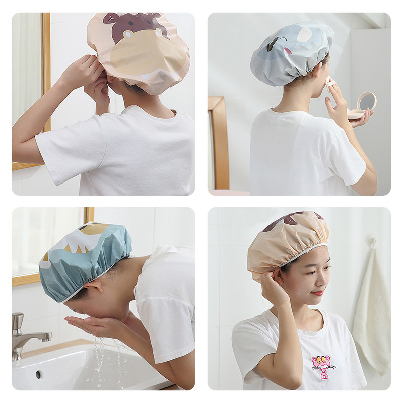 Dušas cepure Karikatūra Animal Ūdensizturīga elastīga lente Atkārtoti lietojama vannas galvas matu pārsegs Sievietēm Bērniem Meiteņu matu ietīšana Vannas istabas piederumi