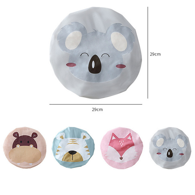 Dušas cepure Karikatūra Animal Ūdensizturīga elastīga lente Atkārtoti lietojama vannas galvas matu pārsegs Sievietēm Bērniem Meiteņu matu ietīšana Vannas istabas piederumi