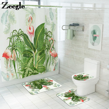 Summer Fresh Green BathroomToilet Подложка за под Душ стая Неплъзгаща се зона Килим Килими Тоалетна постелка Килим за баня Комплект завеси за душ