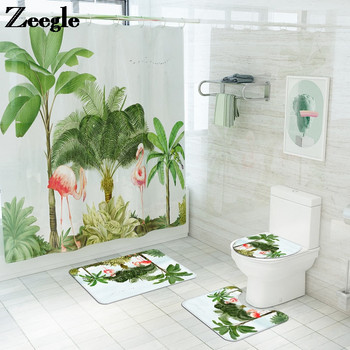 Summer Fresh Green BathroomToilet Подложка за под Душ стая Неплъзгаща се зона Килим Килими Тоалетна постелка Килим за баня Комплект завеси за душ