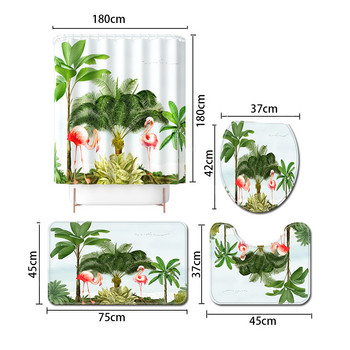 Summer Fresh Green BathroomToilet Подложка за под Душ стая Неплъзгаща се зона Килим Килими Тоалетна постелка Килим за баня Комплект завеси за душ