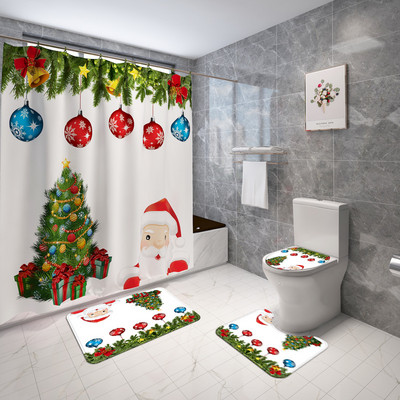 Ziemassvētku stila vannas paklājs un ūdensnecaurlaidīgs dušas aizkaru komplekts vannas istabas dekorēšanai tualetes paklājs, neslīdošs grīdas paklājs vannas istabas paklājam