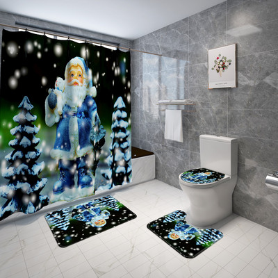 Ziemassvētku stila vannas paklājs un ūdensnecaurlaidīgs dušas aizkaru komplekts vannas istabas dekorēšanai tualetes paklājs, neslīdošs grīdas paklājs vannas istabas paklājam