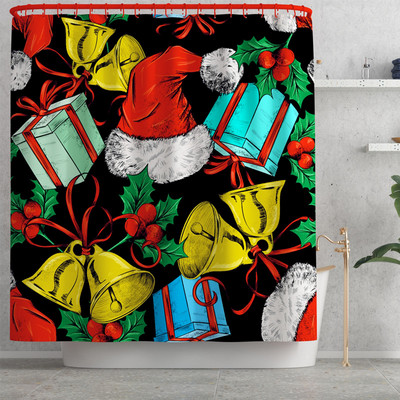 Ziemassvētku stila vannas paklājs un ūdensnecaurlaidīgs dušas aizkaru komplekts vannas istabas dekorēšanai tualetes paklājs, neslīdošs grīdas paklājs vannas istabas paklājam