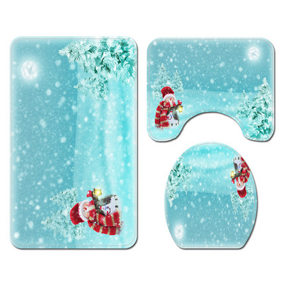 Ziemassvētku stila vannas paklājs un ūdensnecaurlaidīgs dušas aizkaru komplekts vannas istabas dekorēšanai tualetes paklājs, neslīdošs grīdas paklājs vannas istabas paklājam