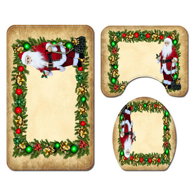 Ziemassvētku stila vannas paklājs un ūdensnecaurlaidīgs dušas aizkaru komplekts vannas istabas dekorēšanai tualetes paklājs, neslīdošs grīdas paklājs vannas istabas paklājam