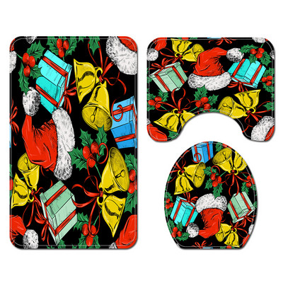 Ziemassvētku stila vannas paklājs un ūdensnecaurlaidīgs dušas aizkaru komplekts vannas istabas dekorēšanai tualetes paklājs, neslīdošs grīdas paklājs vannas istabas paklājam