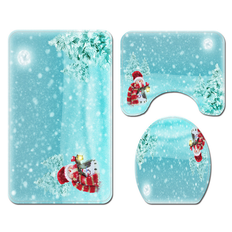 Ziemassvētku stila vannas paklājs un ūdensnecaurlaidīgs dušas aizkaru komplekts vannas istabas dekorēšanai tualetes paklājs, neslīdošs grīdas paklājs vannas istabas paklājam
