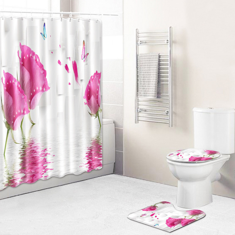 2kom Set kupaonskih prostirki Tepih s cvjetnim postoljem Tuš soba Kupaonski WC prostirke Neklizajuće prostirke za kupaonicu Podni tepih