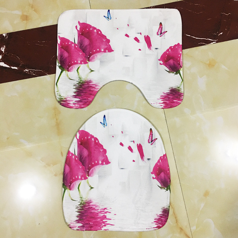 2kom Set kupaonskih prostirki Tepih s cvjetnim postoljem Tuš soba Kupaonski WC prostirke Neklizajuće prostirke za kupaonicu Podni tepih