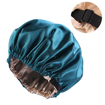 Нова копринена сатенена шапка за коса с двуслойна нощна шапка с невидим плосък бутон за регулиране Покривало за глава Шапка с боне