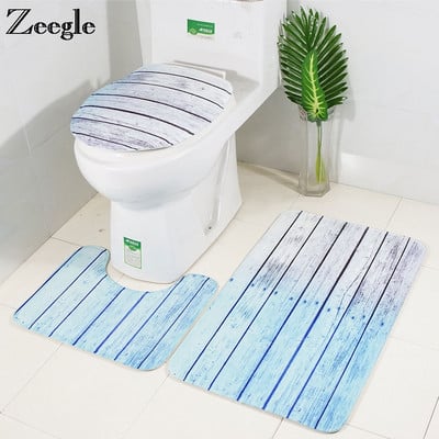 Zeegle 3Pcs Σετ χαλάκι μπάνιου Ξύλινα στάμπα φανελένια χαλιά δαπέδου χαλάκι τουαλέτας Σετ χαλιού μπάνιου Αντιολισθητικό χαλάκι μπάνιου Χαλιά μπάνιου