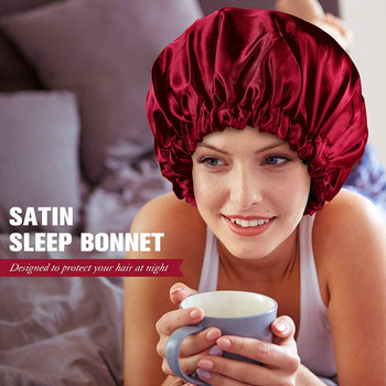 Сатенено боне Sleep Bonnet Cap Двуслойни регулируеми сатенени шапки за баня за нощно спане Грим за готвене