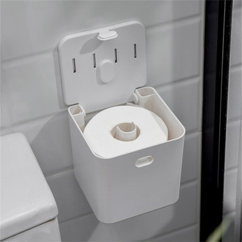 Монтиран на стена бял държач за тоалетна хартия Кутия за кърпички с голям капацитет Виждащ се прозорец Бутало за баня Калъф за съхранение на тоалетна хартия