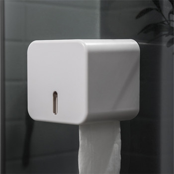 Монтиран на стена бял държач за тоалетна хартия Кутия за кърпички с голям капацитет Виждащ се прозорец Бутало за баня Калъф за съхранение на тоалетна хартия