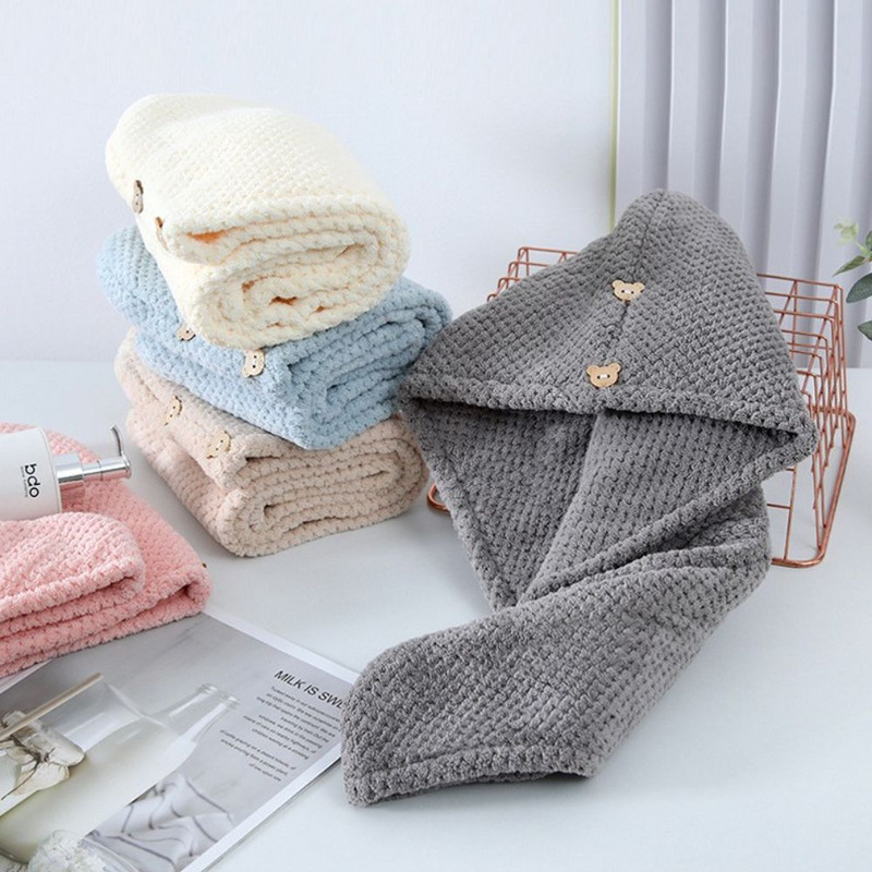 1kom Podebljana rešetka od ananasa Koraljnog flisa Kapa za sušenje kose Umotana marama Brzo sušeći ručnik Ženska kupaonska oprema