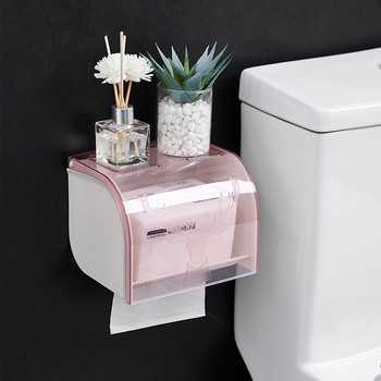 Прозрачна кутия за кърпички Монтиран на стена пластмасов водоустойчив държач за тоалетна ролка Аксесоари за съхранение Кухня за баня