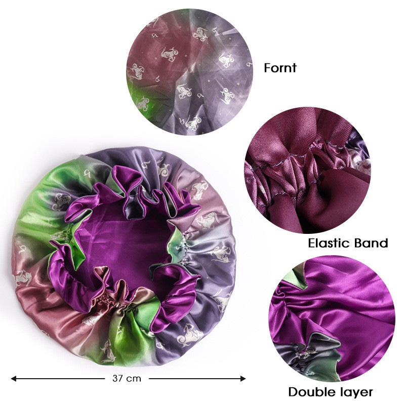 Gradient Twelve Constellations Reversable satīna motora pārsegs, liels, satīna oderēts motora pārsegs, zīdains nakts miega vāciņš