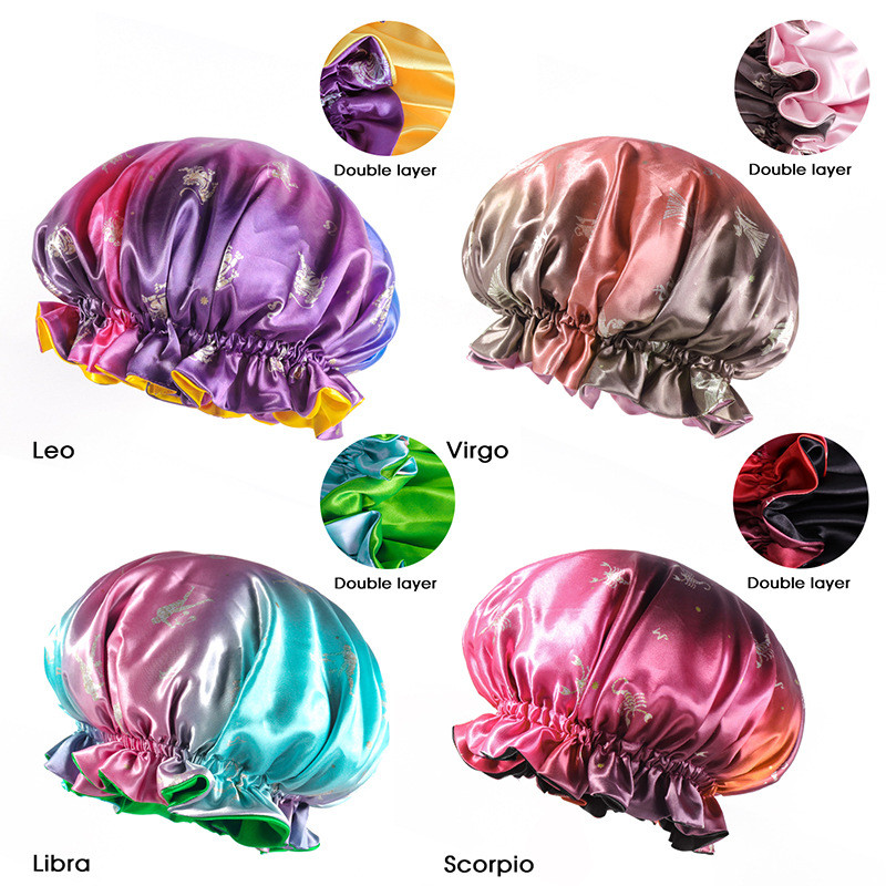 Gradient Twelve Constellations Reversable satīna motora pārsegs, liels, satīna oderēts motora pārsegs, zīdains nakts miega vāciņš