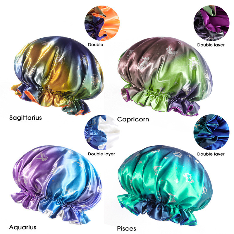 Gradient Twelve Constellations Reversable satīna motora pārsegs, liels, satīna oderēts motora pārsegs, zīdains nakts miega vāciņš