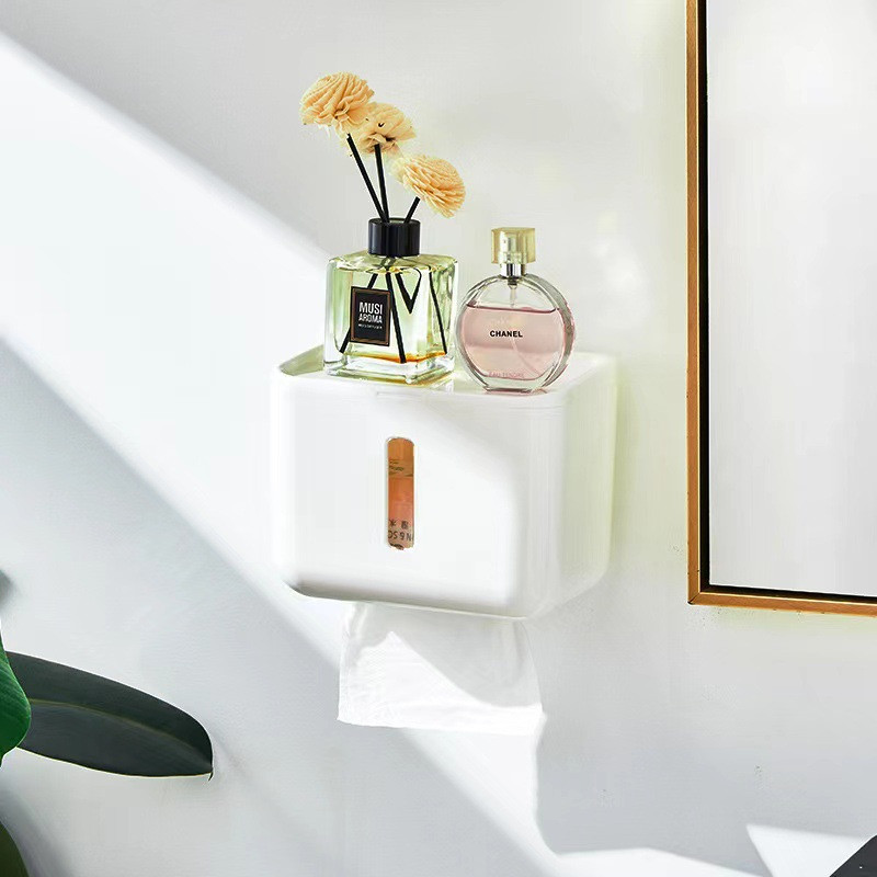 Daudzfunkcionāla saliekama 2 slāņu salvešu kaste, pie sienas stiprināma ūdensnecaurlaidīga uzglabāšanas kaste tualetes rullīša papīra turētājs Vannas istabas organizatora futrālis