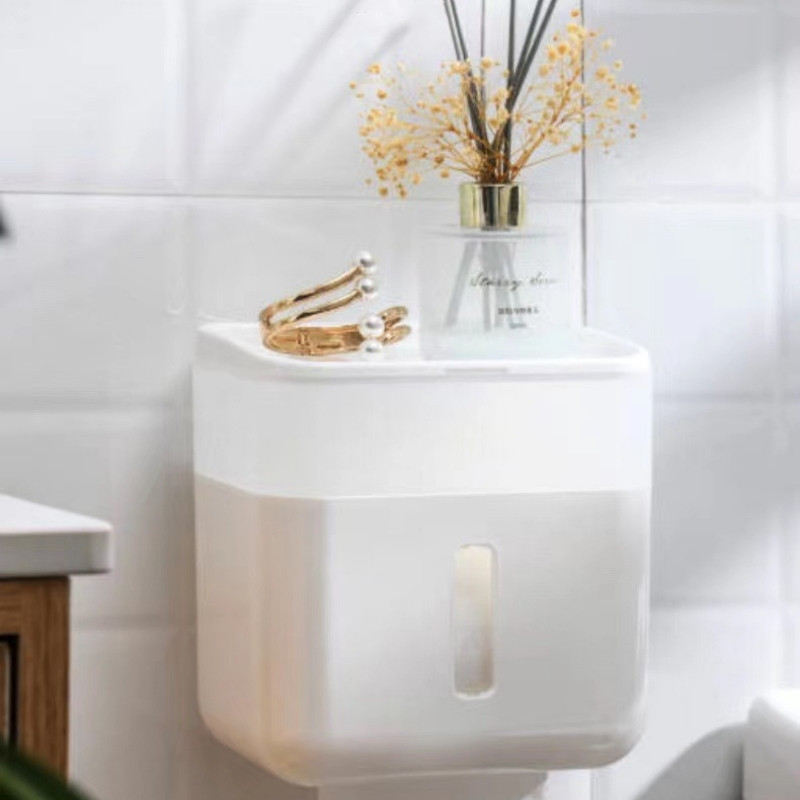 Daudzfunkcionāla saliekama 2 slāņu salvešu kaste, pie sienas stiprināma ūdensnecaurlaidīga uzglabāšanas kaste tualetes rullīša papīra turētājs Vannas istabas organizatora futrālis