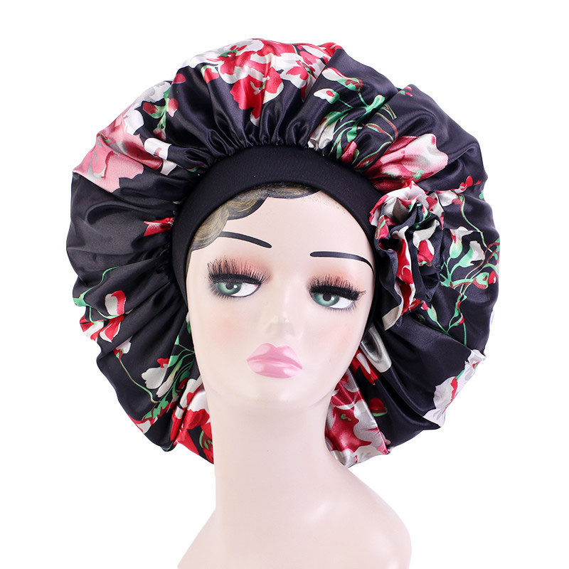 Īpaši liela Āfrikas raksta apdruka Satīna motora pārsegs sieviešu nakts miega vāciņš dušas regulējams plats joslas elastīgs galvas aptinums matu pārsegs