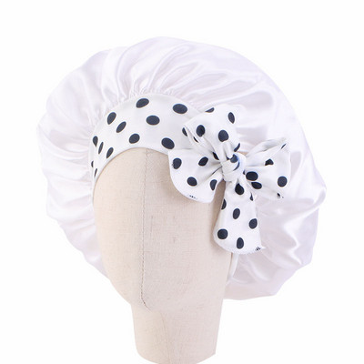 Vaikų satino vienspalvė miegamoji kepurė naktinė miego kepurė Elastinė plaukų priežiūros spauda ilga uodega Bow Cap Dušo kepuraitė Bonnet Turban galvos apdangalai