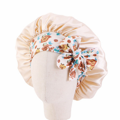 Vaikų satino vienspalvė miegamoji kepurė naktinė miego kepurė Elastinė plaukų priežiūros spauda ilga uodega Bow Cap Dušo kepuraitė Bonnet Turban galvos apdangalai