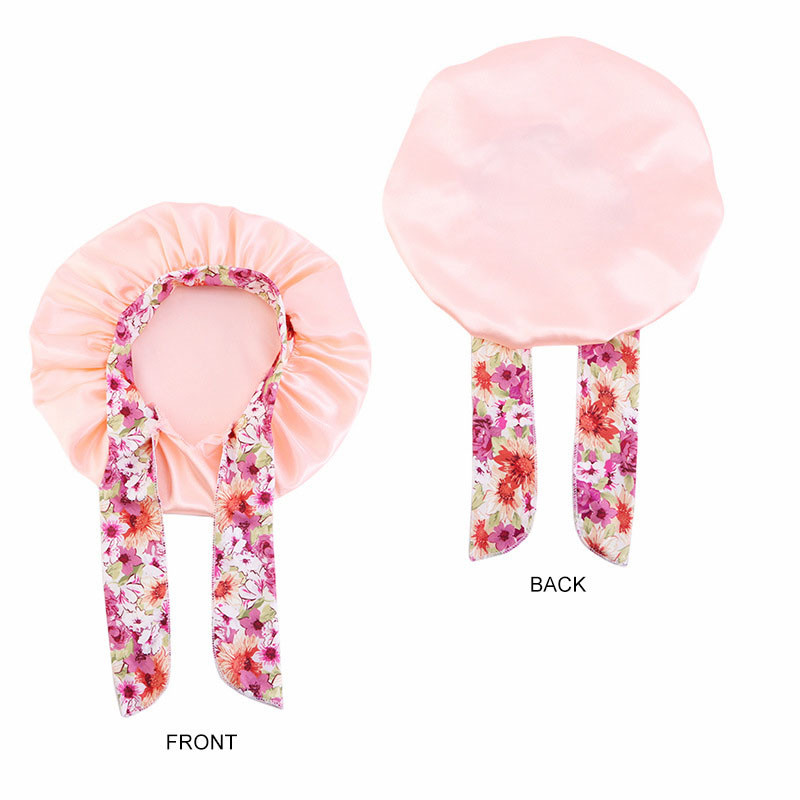 Vaikų satino vienspalvė miegamoji kepurė naktinė miego kepurė Elastinė plaukų priežiūros spauda ilga uodega Bow Cap Dušo kepuraitė Bonnet Turban galvos apdangalai