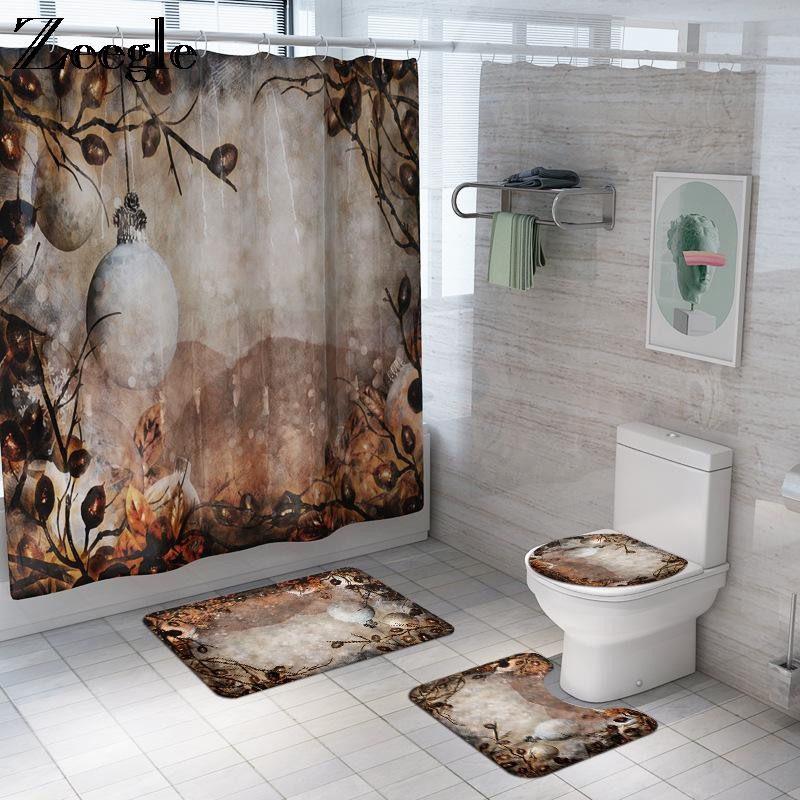 Ziemassvētku vannas aizkars ūdensizturīgs vannas istabas paklājs Ziemassvētku alnis Jaunais gads flaneļa tualetes paklājiņš absorbējošs vannas istabas paklājiņa komplekts