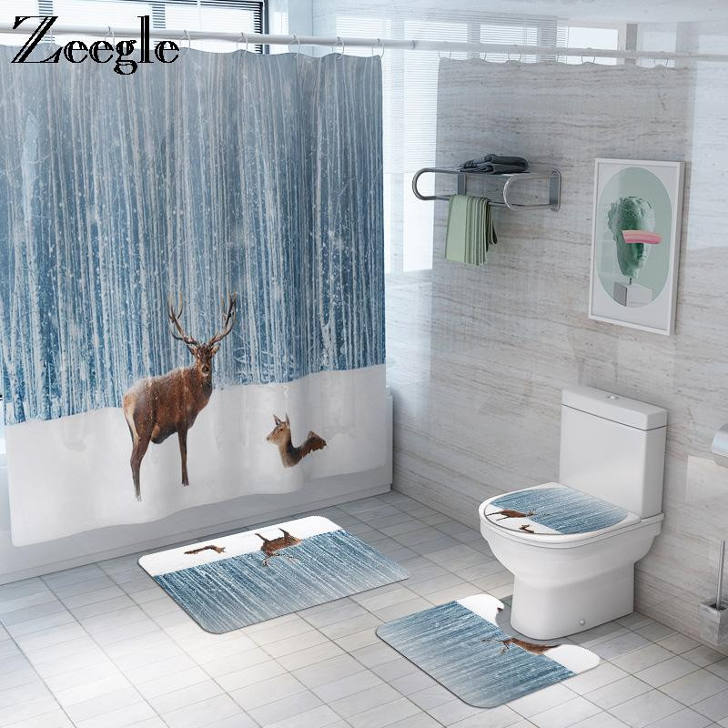 Ziemassvētku vannas aizkars ūdensizturīgs vannas istabas paklājs Ziemassvētku alnis Jaunais gads flaneļa tualetes paklājiņš absorbējošs vannas istabas paklājiņa komplekts