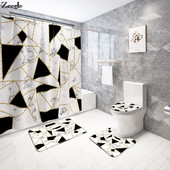 Zeegle marmora vannas paklājiņš ar dušas aizkaru komplektu, apdrukāts poliestera vannas istabas aizkaru tualetes U-veida kāju paklāji vannas istabas paklāju komplekts