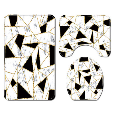 Zeegle marmora vannas paklājiņš ar dušas aizkaru komplektu, apdrukāts poliestera vannas istabas aizkaru tualetes U-veida kāju paklāji vannas istabas paklāju komplekts