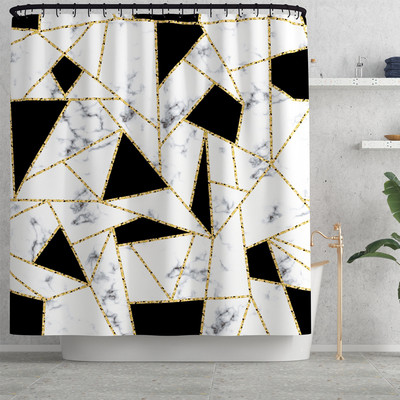 Zeegle marmora vannas paklājiņš ar dušas aizkaru komplektu, apdrukāts poliestera vannas istabas aizkaru tualetes U-veida kāju paklāji vannas istabas paklāju komplekts