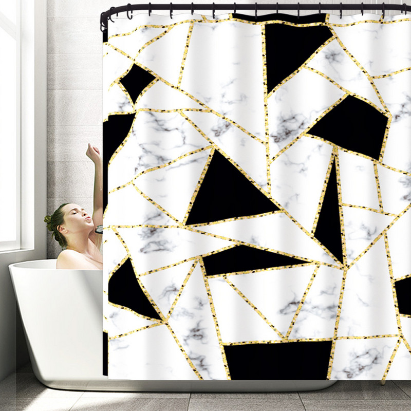 Zeegle marmora vannas paklājiņš ar dušas aizkaru komplektu, apdrukāts poliestera vannas istabas aizkaru tualetes U-veida kāju paklāji vannas istabas paklāju komplekts