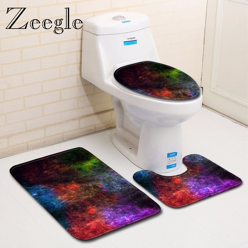 Zeegle 3PCS Set prostirki za kupanje Kućno postolje Tepih Poklopac Navlaka za WC školjku Poliesterski protuklizni tepih za tuširanje Vodoupijajući Podni otirač
