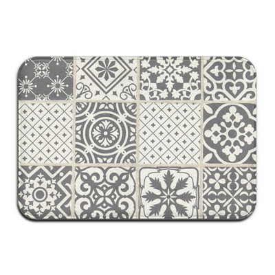 Pelēks Bohēmijas Mandalas ziedu paklājs Poliestera paklājs Neslīdošs grīdas paklājiņš Guļamistabas virtuves durvju vannas istabas apdare