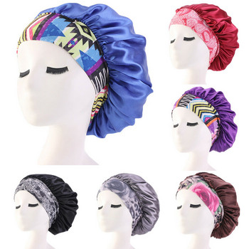 2022 г. Нова гореща мода за жени Сатенена нощна шапка за сън Боне за коса Шапка Копринена капачка за глава Печат Широка еластична лента