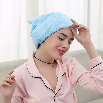 Прекрасна котешка шапка за сушене на коса Хавлиена кърпа от микрофибър Душ Шапка за спане Увити кърпи Шапки за баня за жени Аксесоари за баня
