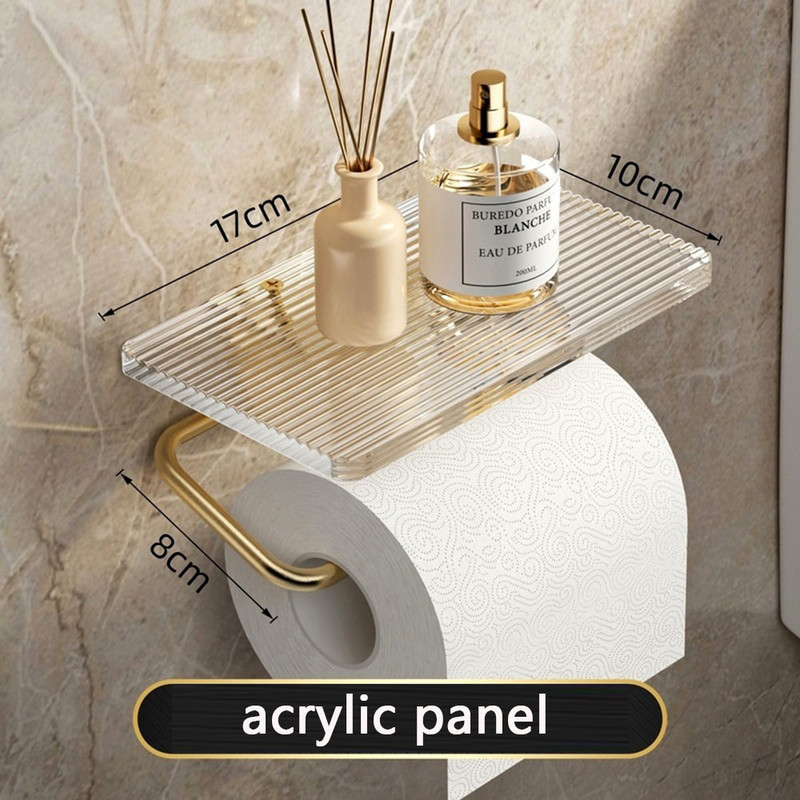 Držač toaletnog papira od legure aluminija Akrilna ladica Kupaonska polica bez bušenja Zidni viseći držač role toaletnog papira Spremište u kupaonici