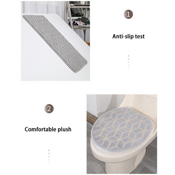 3 τμχ Σετ φανελένιο χαλί δαπέδου μπάνιου πατάκι τουαλέτας με ρίγες εκτύπωσης Αντιολισθητικά χαλάκια μπάνιου Χαλιά ντους Χαλάκι τουαλέτας