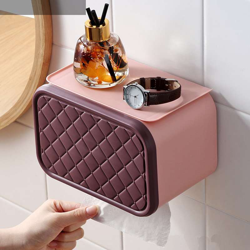 Tualetes papīra turētājs ar plauktu, pašlīmējošs vannas istabas piederumiem WC salvešu kaste pie sienas stiprināms ruļļa paplāte radošais dozators Sākums